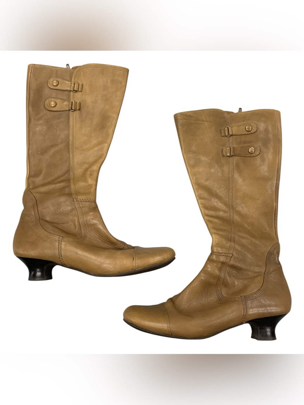 ALDO Tan Leather Mid-Calf Heeled Boots S10.5